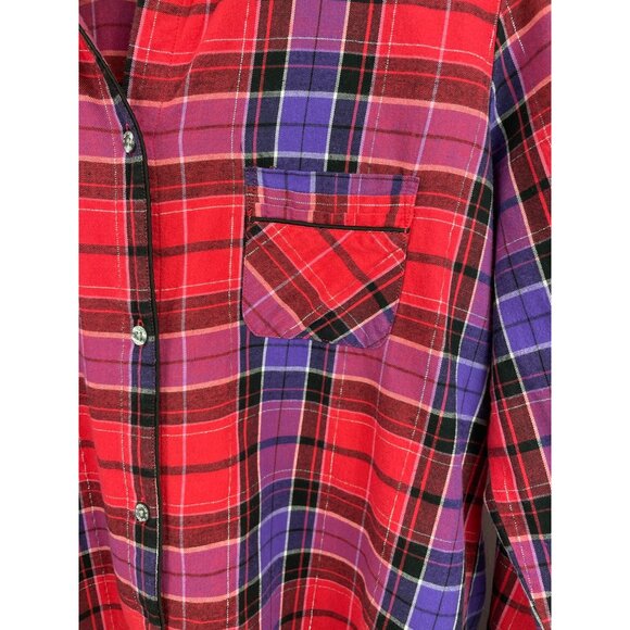 Victorias Secret Womens Plaid Button Down Flannel Shirt Dress Medium Red Purple - Picture 3 of 10
